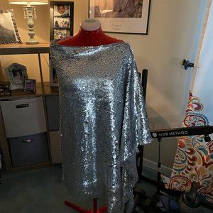 Evie Foster original silver sequin shoulder cocktail dress